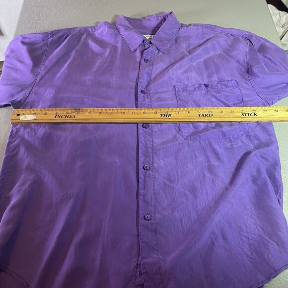 Florenzi Nouveau Silk Shirt Mens L Button Down Long Sleeve Chest Pocket Purple - Picture 7 of 11